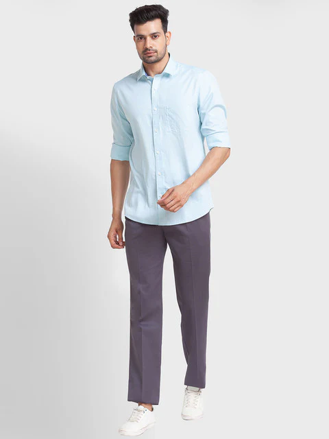 ColorPlus Men Blue Tailored Fit Solid Full Sleeve Shirt - Image 5