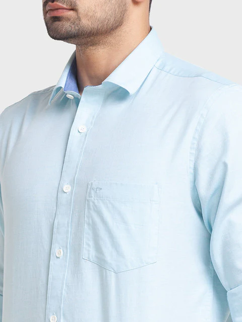 ColorPlus Men Blue Tailored Fit Solid Full Sleeve Shirt - Image 6