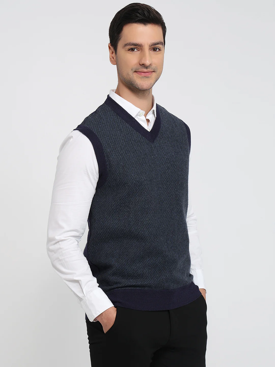 Colorplus Men Blue Tweed Regular Fit Polyester Blend Sweatshirt - Image 3