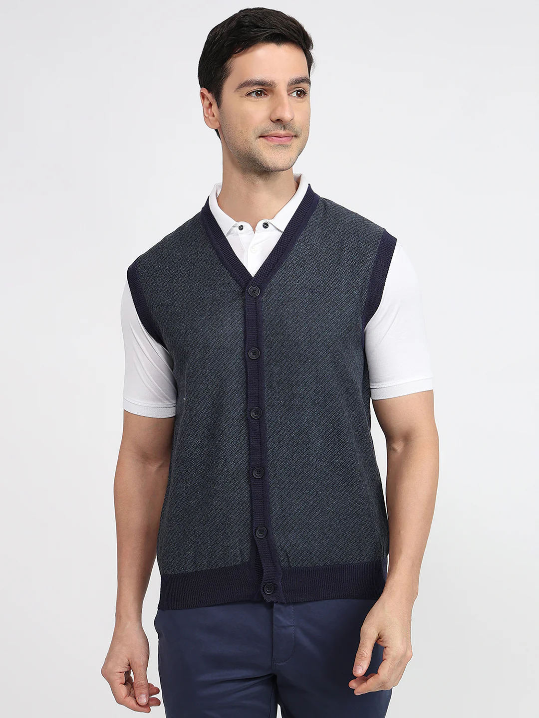 Colorplus Men Blue Tweed Regular Fit Wool Blend Sweatshirt