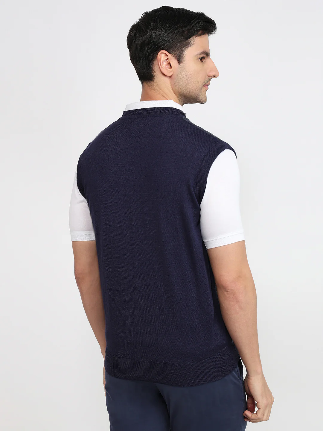 Colorplus Men Blue Tweed Regular Fit Wool Blend Sweatshirt - Image 4