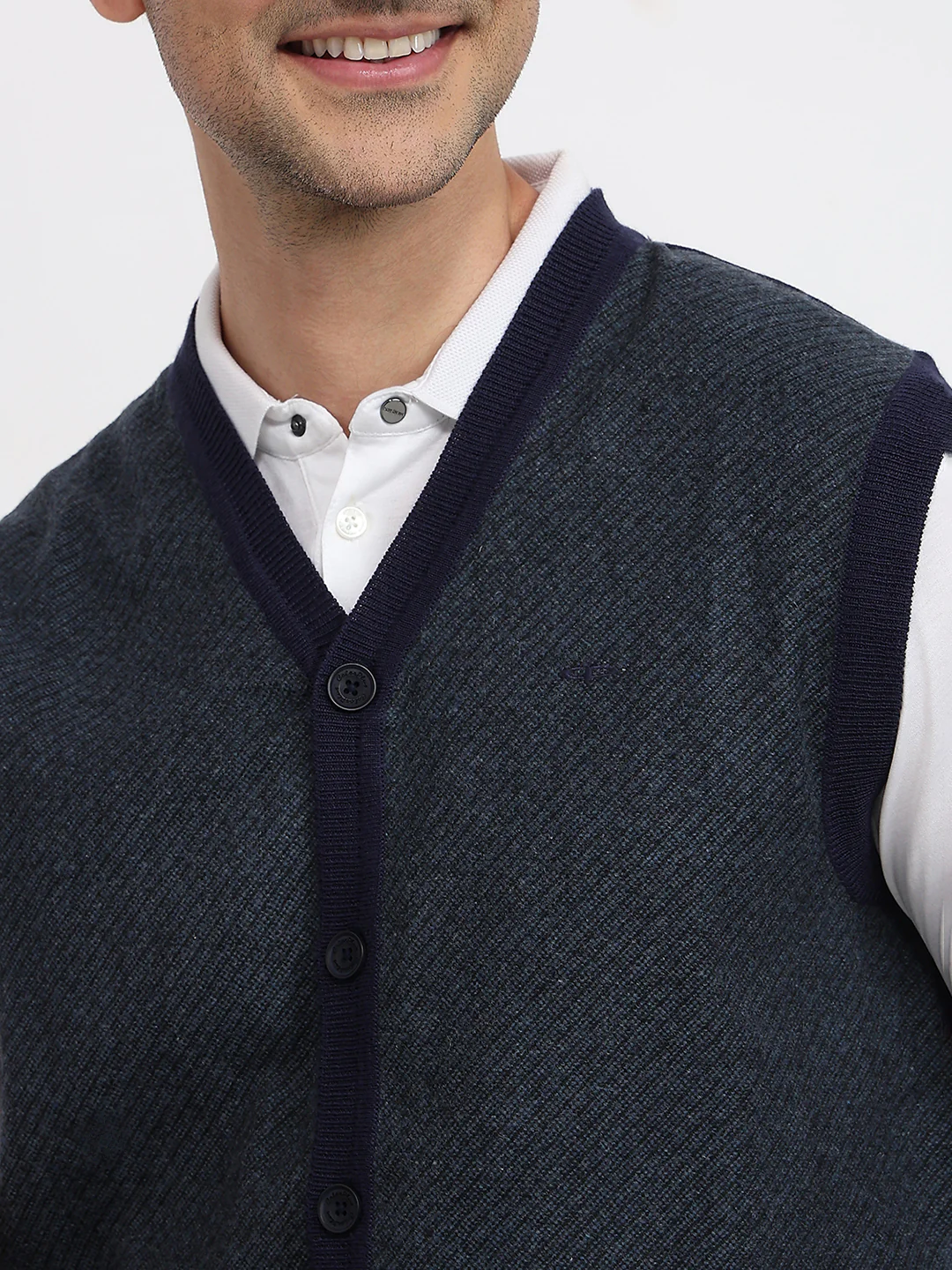 Colorplus Men Blue Tweed Regular Fit Wool Blend Sweatshirt - Image 6