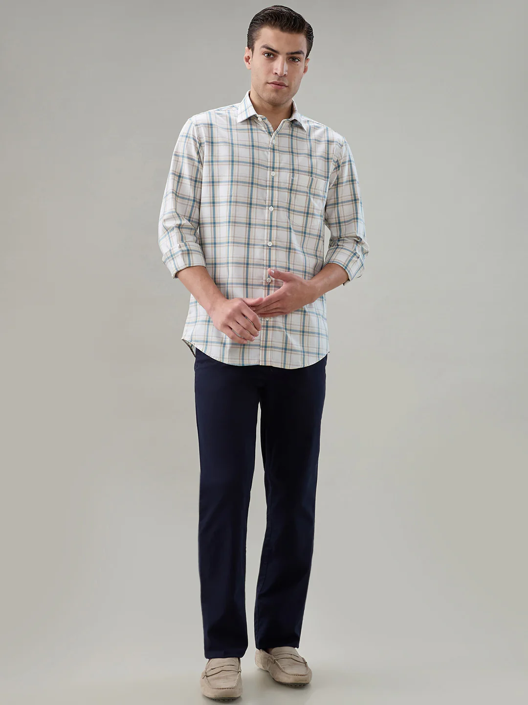 Colorplus Men Blue Twill Regular Fit Cotton Blend Trouser - Image 5