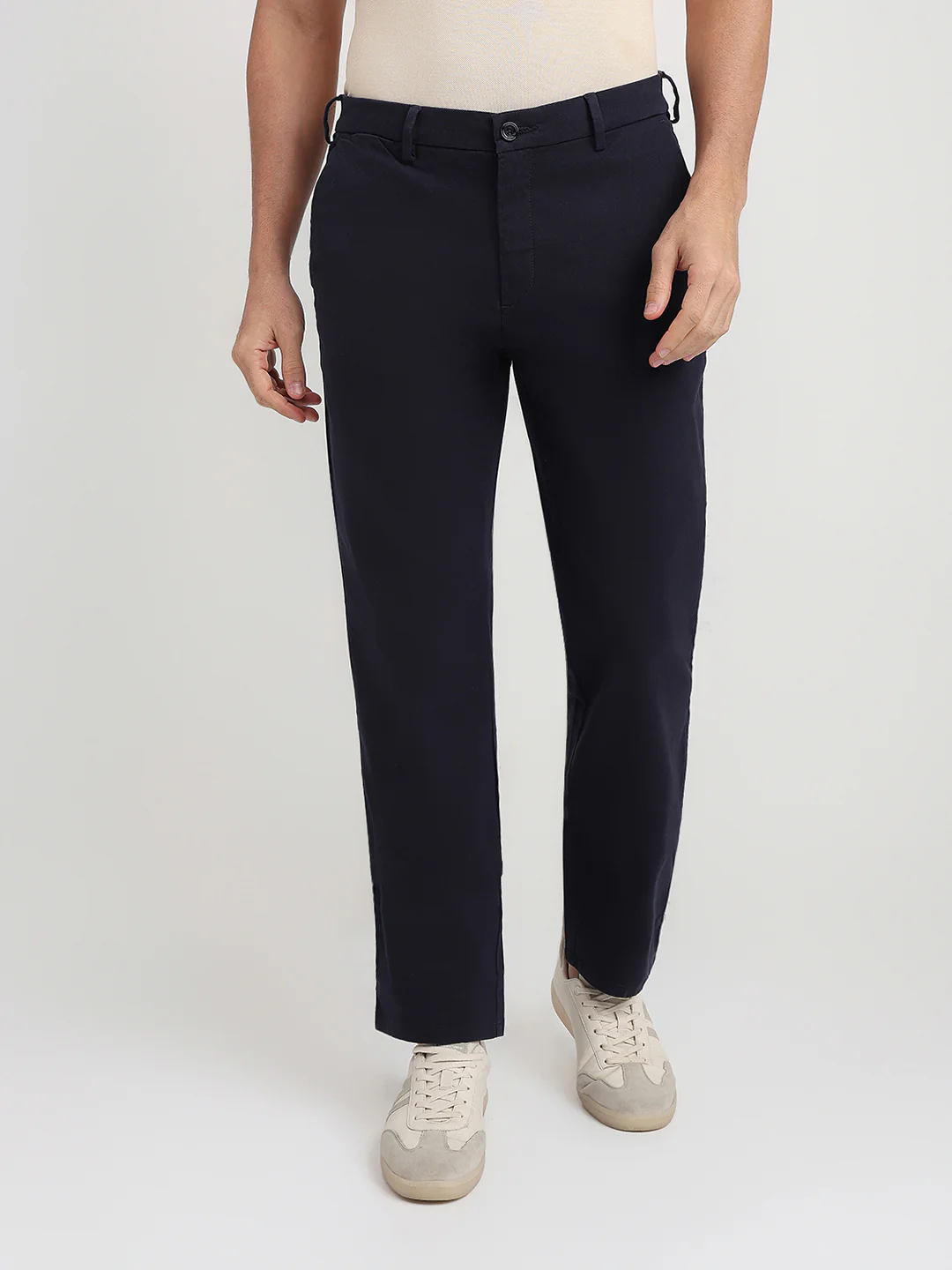 Colorplus Men Blue Twill Regular Fit Cotton Blend Trouser
