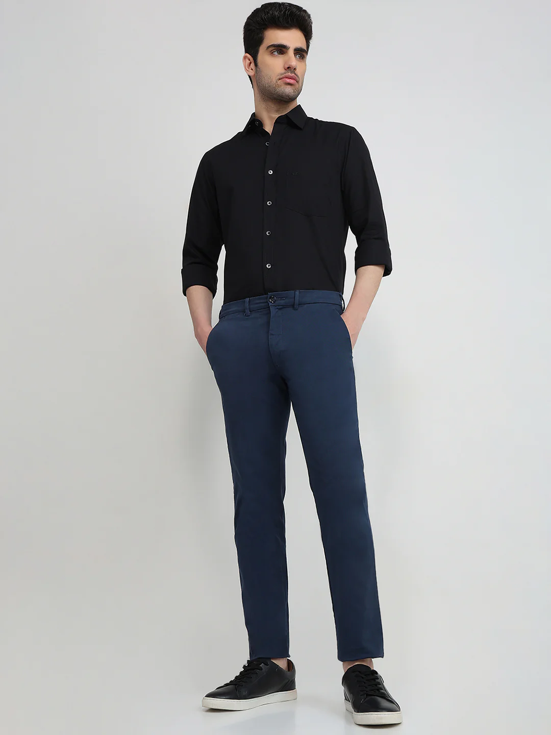 Colorplus Men Blue Twill Tapered Fit Cotton Blend Trouser - Image 5