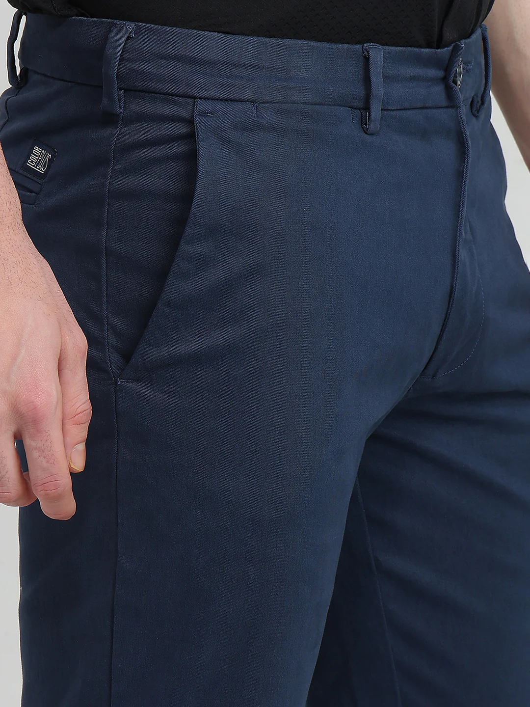 Colorplus Men Blue Twill Tapered Fit Cotton Blend Trouser - Image 6