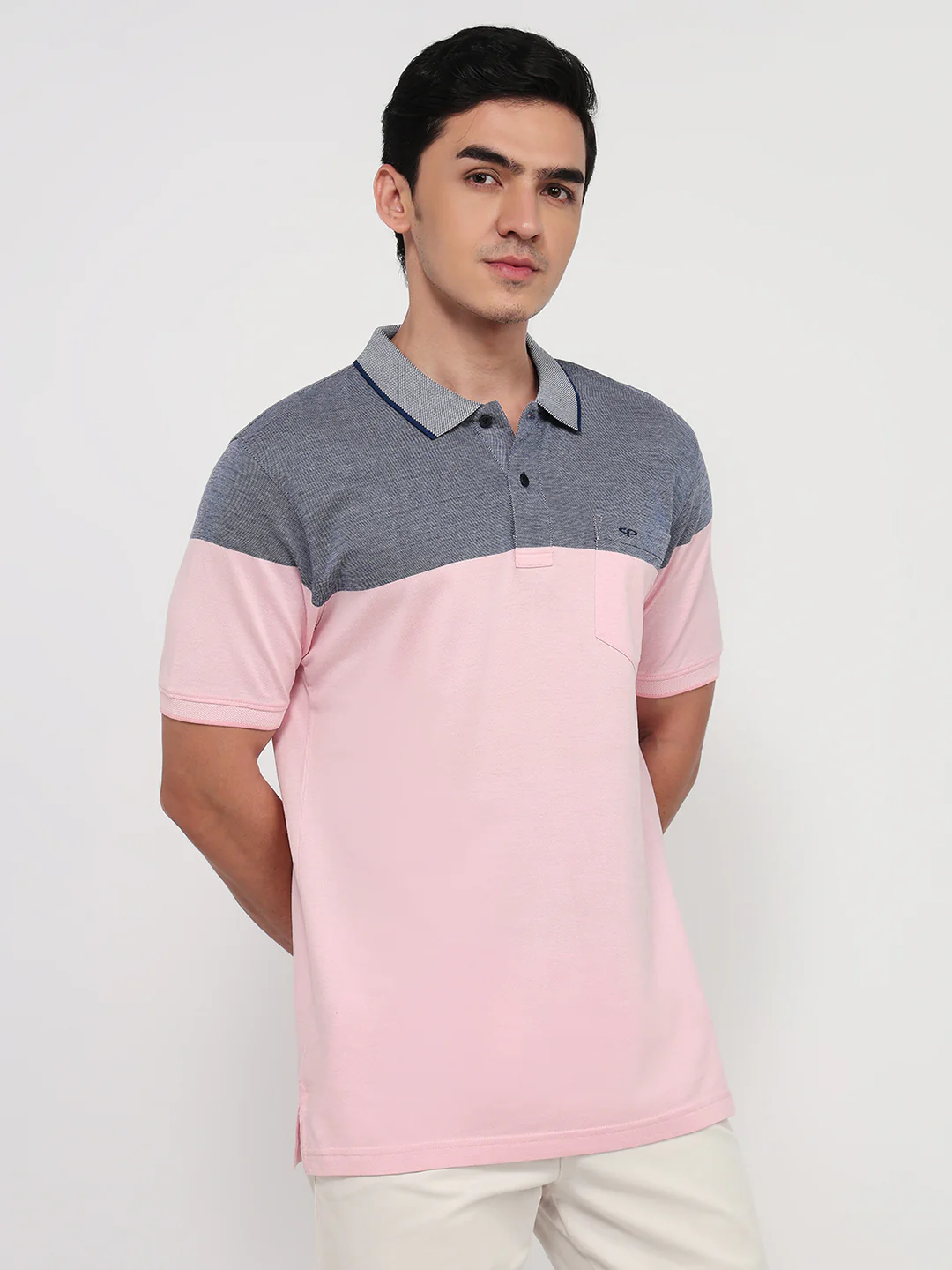 Colorplus Men Blue Yarn Dyed Regular Fit Cotton T-shirt - Image 3