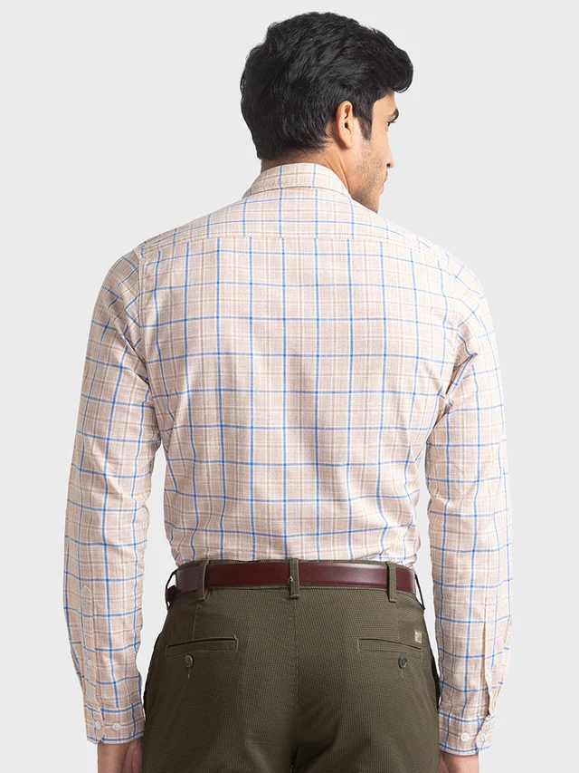 Colorplus Men Brown Checkered Contemporary Fit Full Sleeve Shirt - Image 4