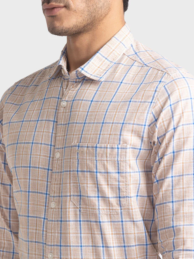 Colorplus Men Brown Checkered Contemporary Fit Full Sleeve Shirt - Image 6