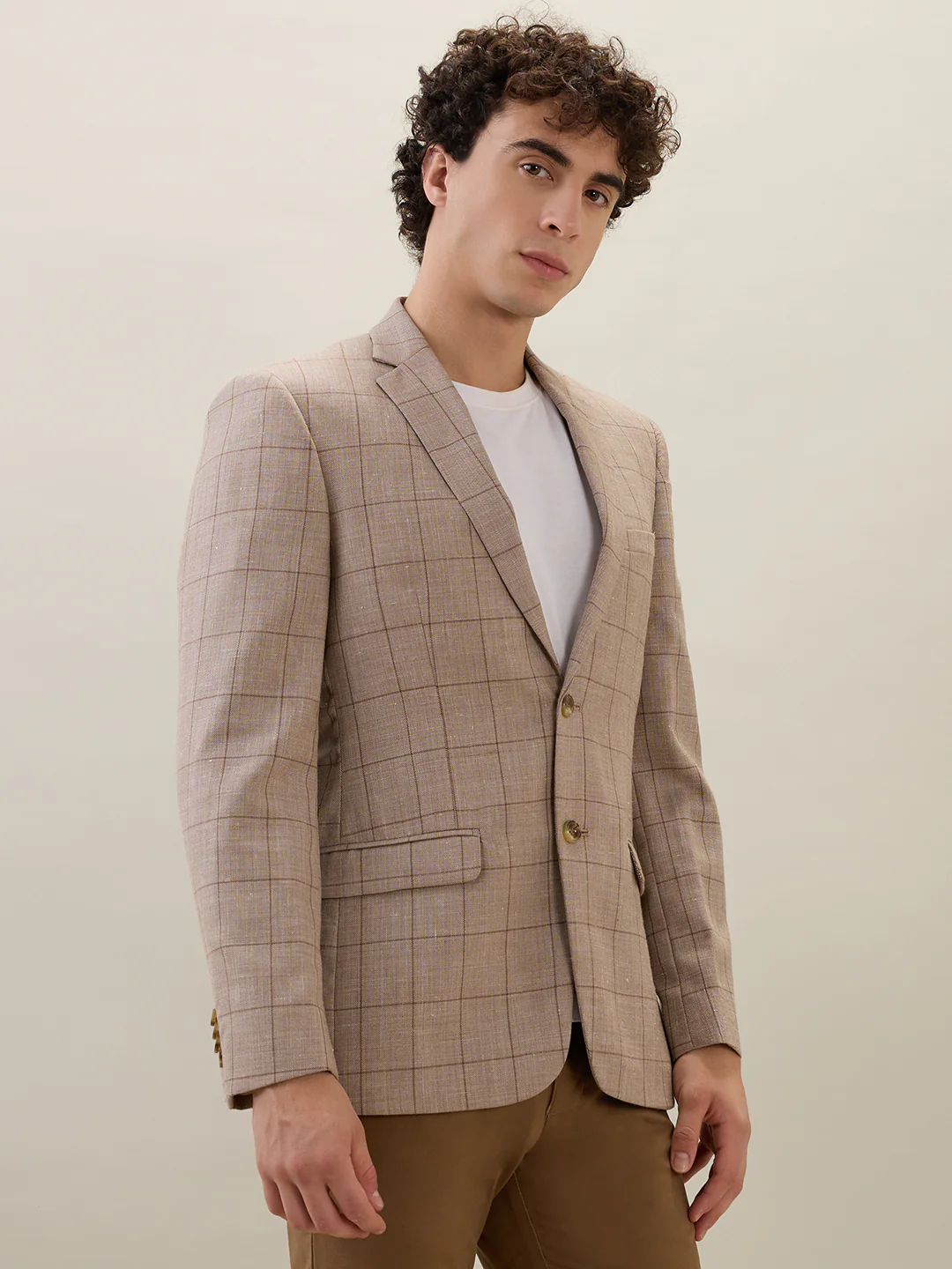 Colorplus Men Brown Checks Contemporary Fit Wool Blend Blazer - Image 2