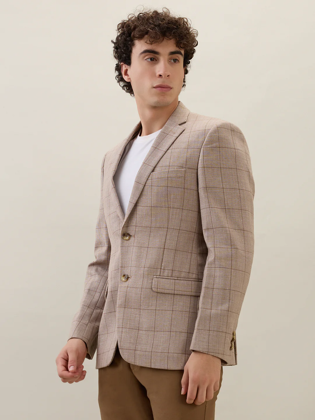 Colorplus Men Brown Checks Contemporary Fit Wool Blend Blazer - Image 3