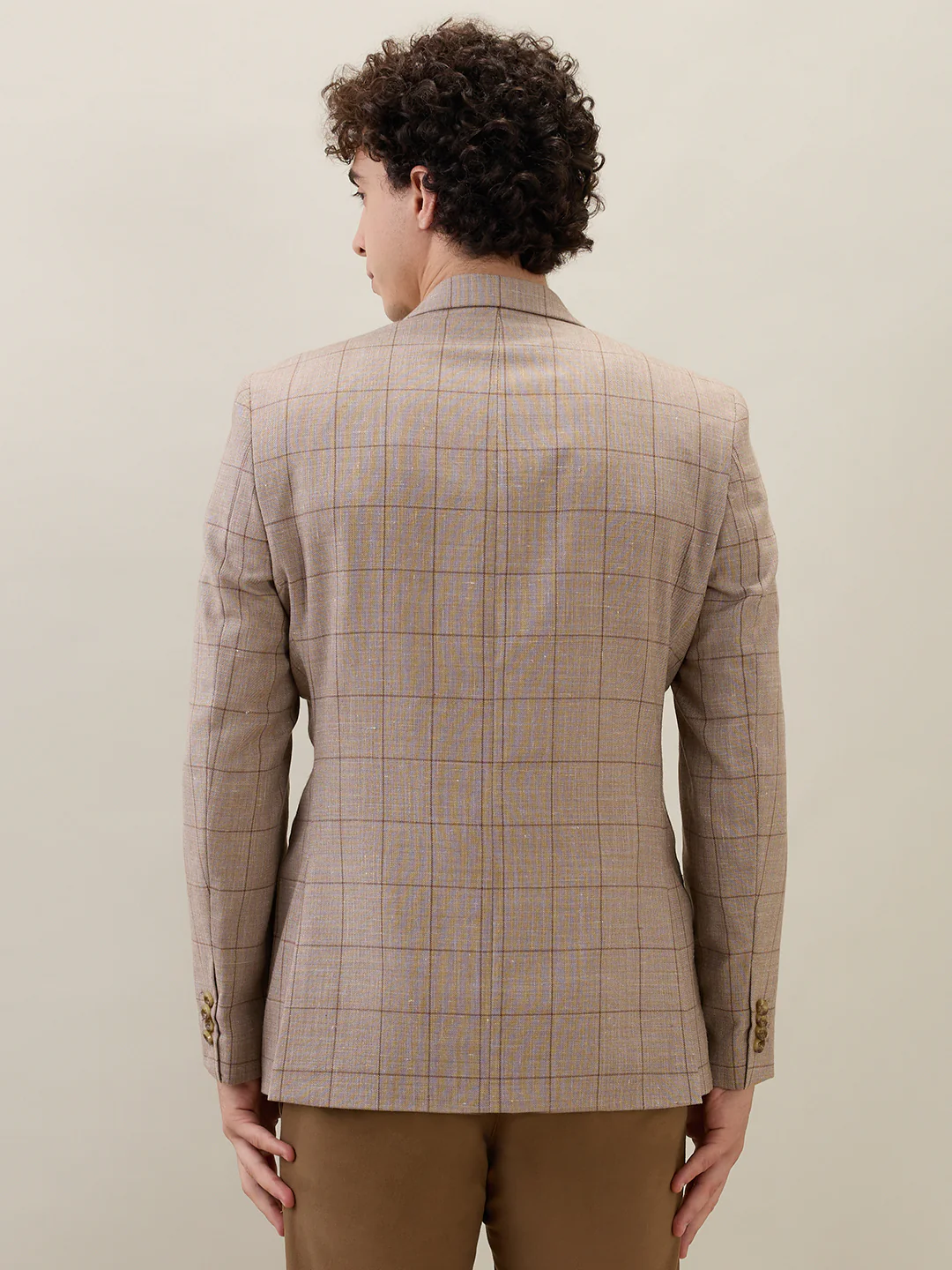 Colorplus Men Brown Checks Contemporary Fit Wool Blend Blazer - Image 4