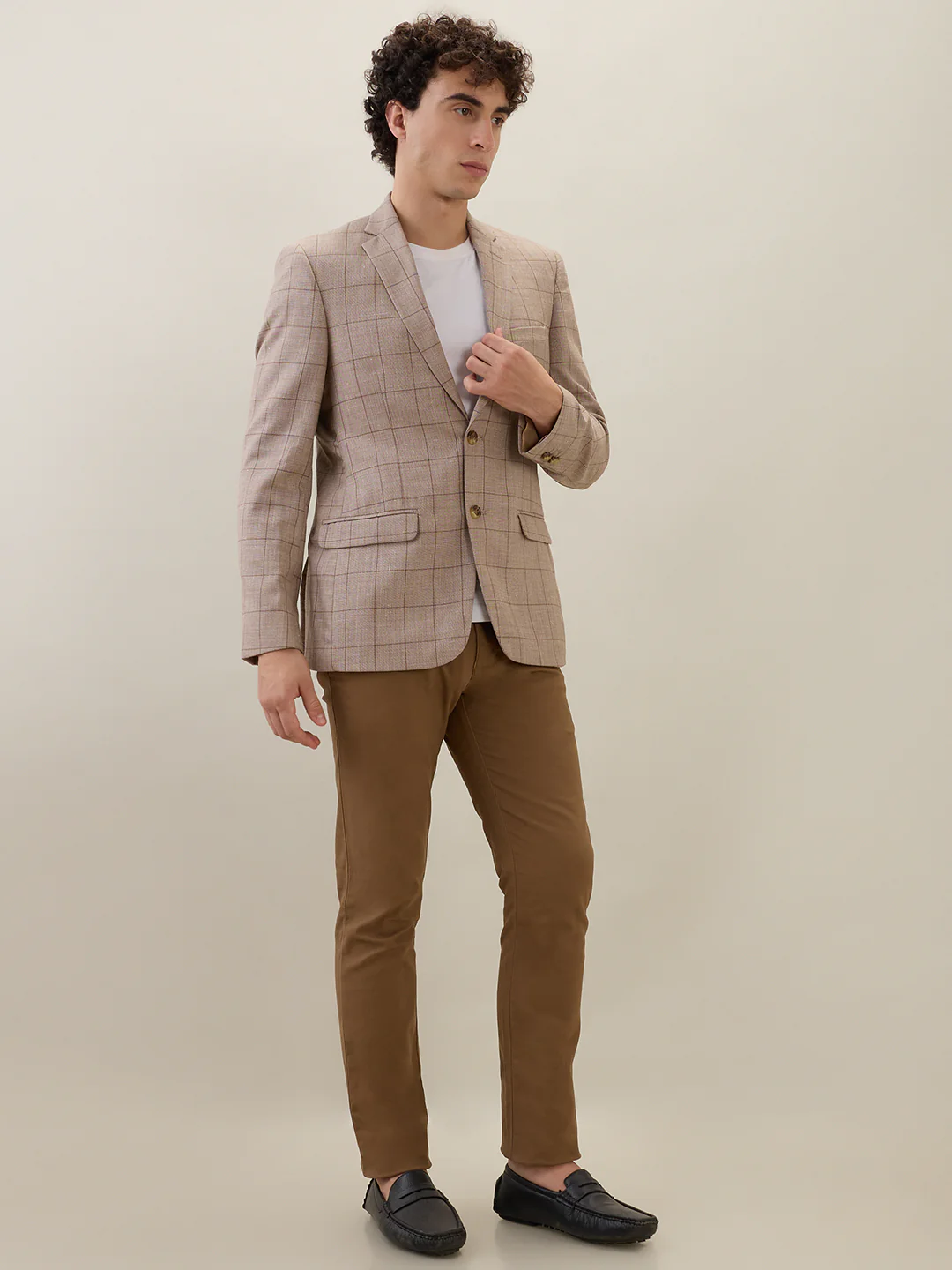 Colorplus Men Brown Checks Contemporary Fit Wool Blend Blazer - Image 5