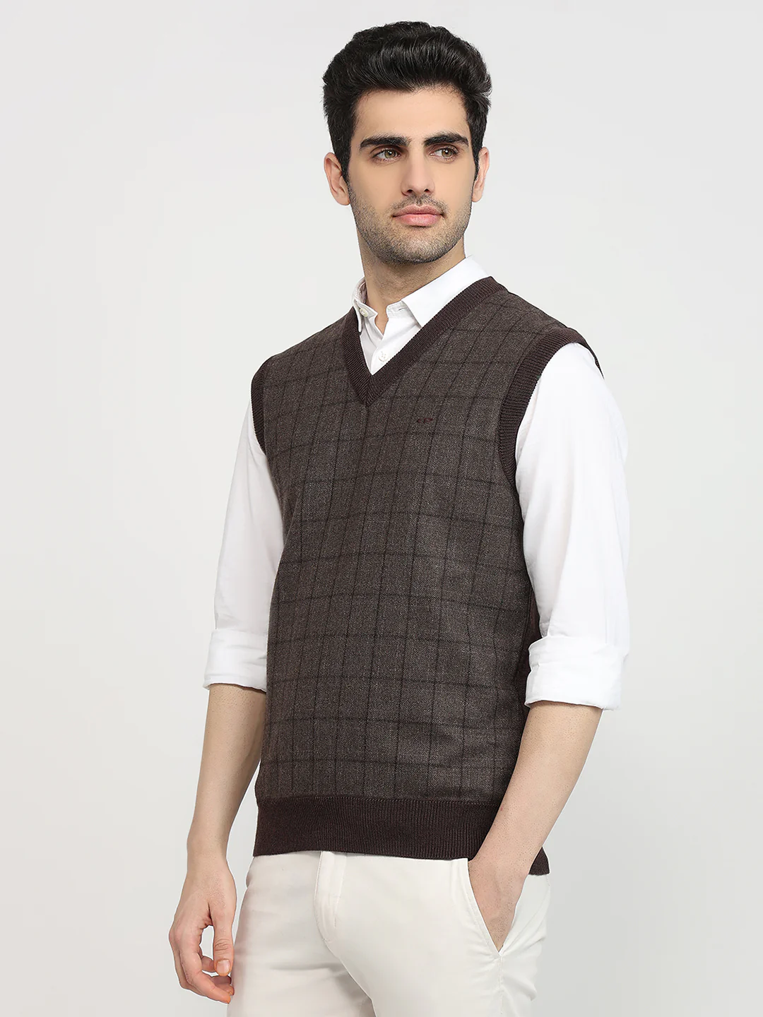 Colorplus Men Brown Checks Regular Fit Acrylic Blend Sweatshirt - Image 2
