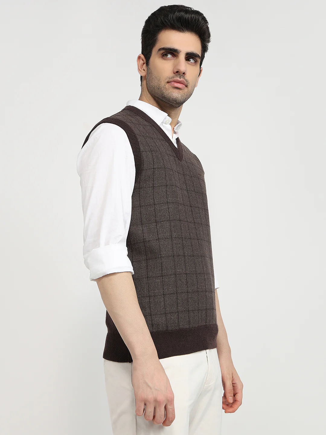 Colorplus Men Brown Checks Regular Fit Acrylic Blend Sweatshirt - Image 3