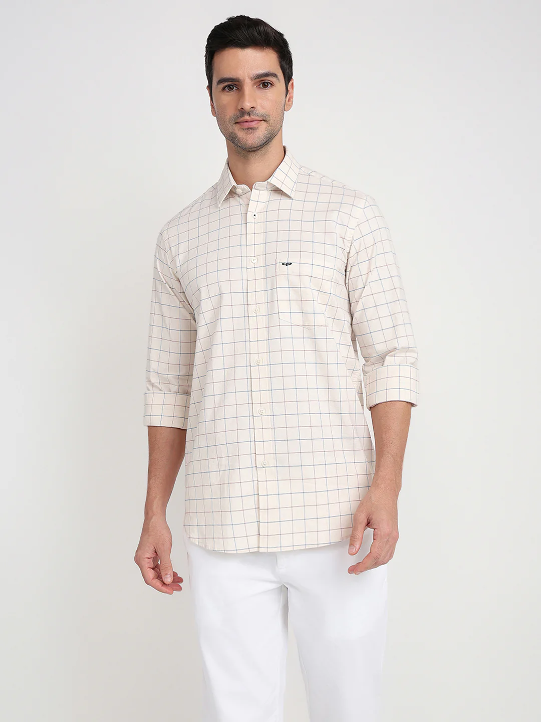 Colorplus Men Brown Checks Regular Fit Cotton Blend Full Sleeve Casual Shirt