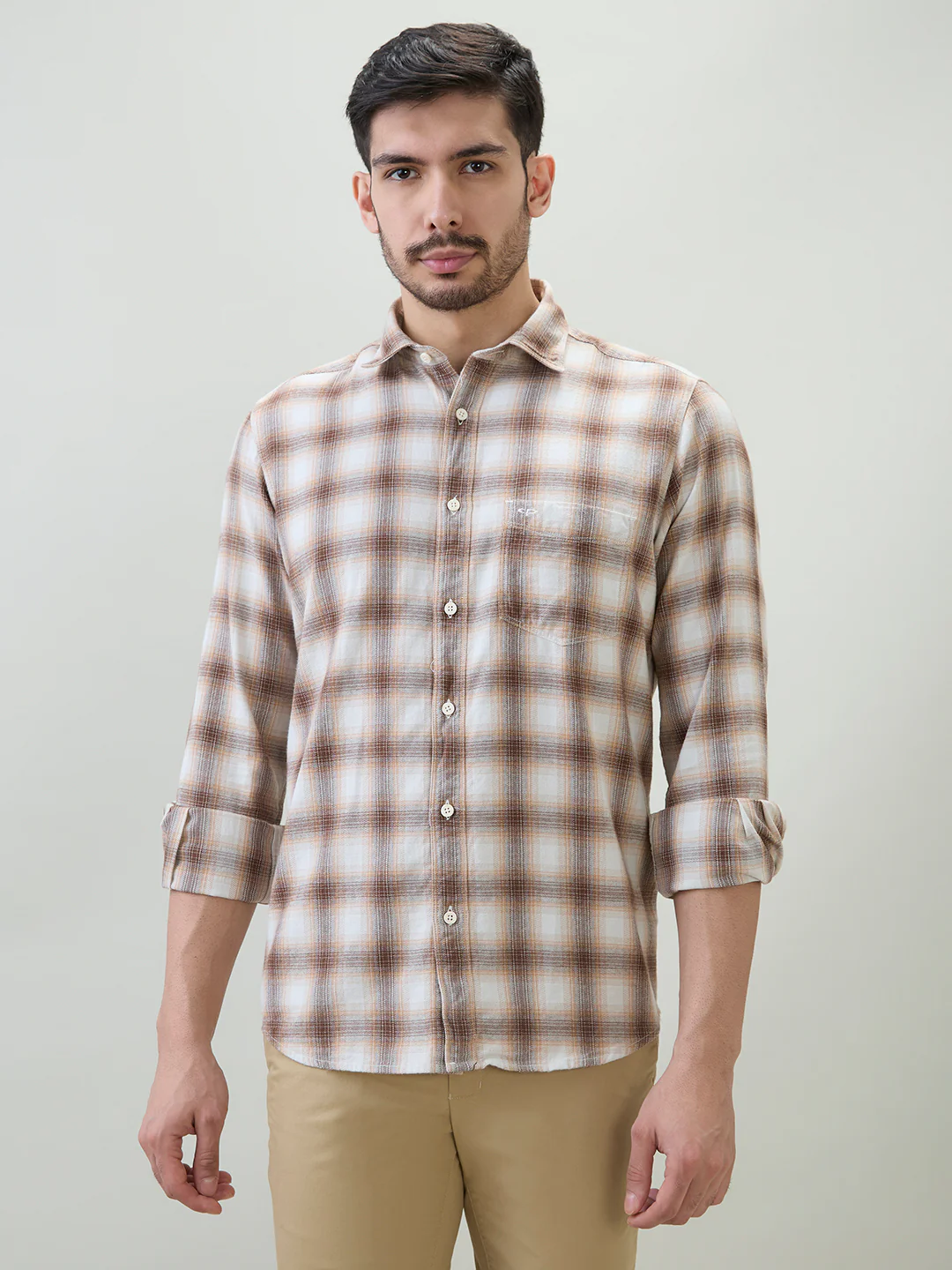 Colorplus Men Brown Checks Regular Fit Cotton Casual Shirt