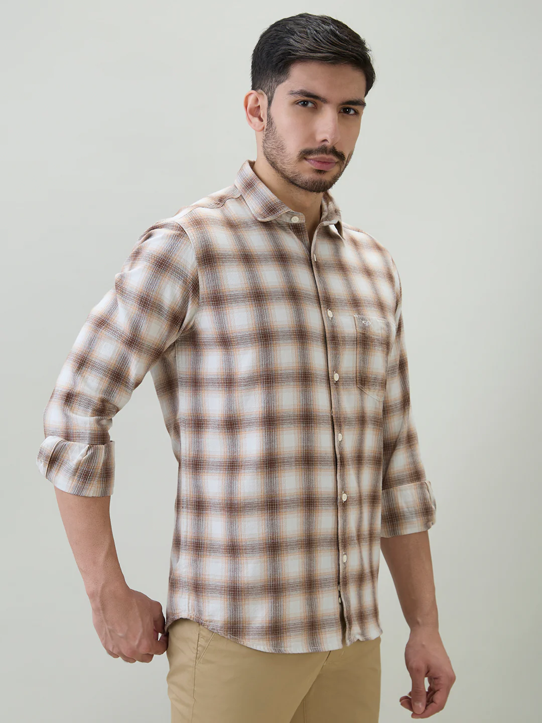 Colorplus Men Brown Checks Regular Fit Cotton Casual Shirt - Image 2