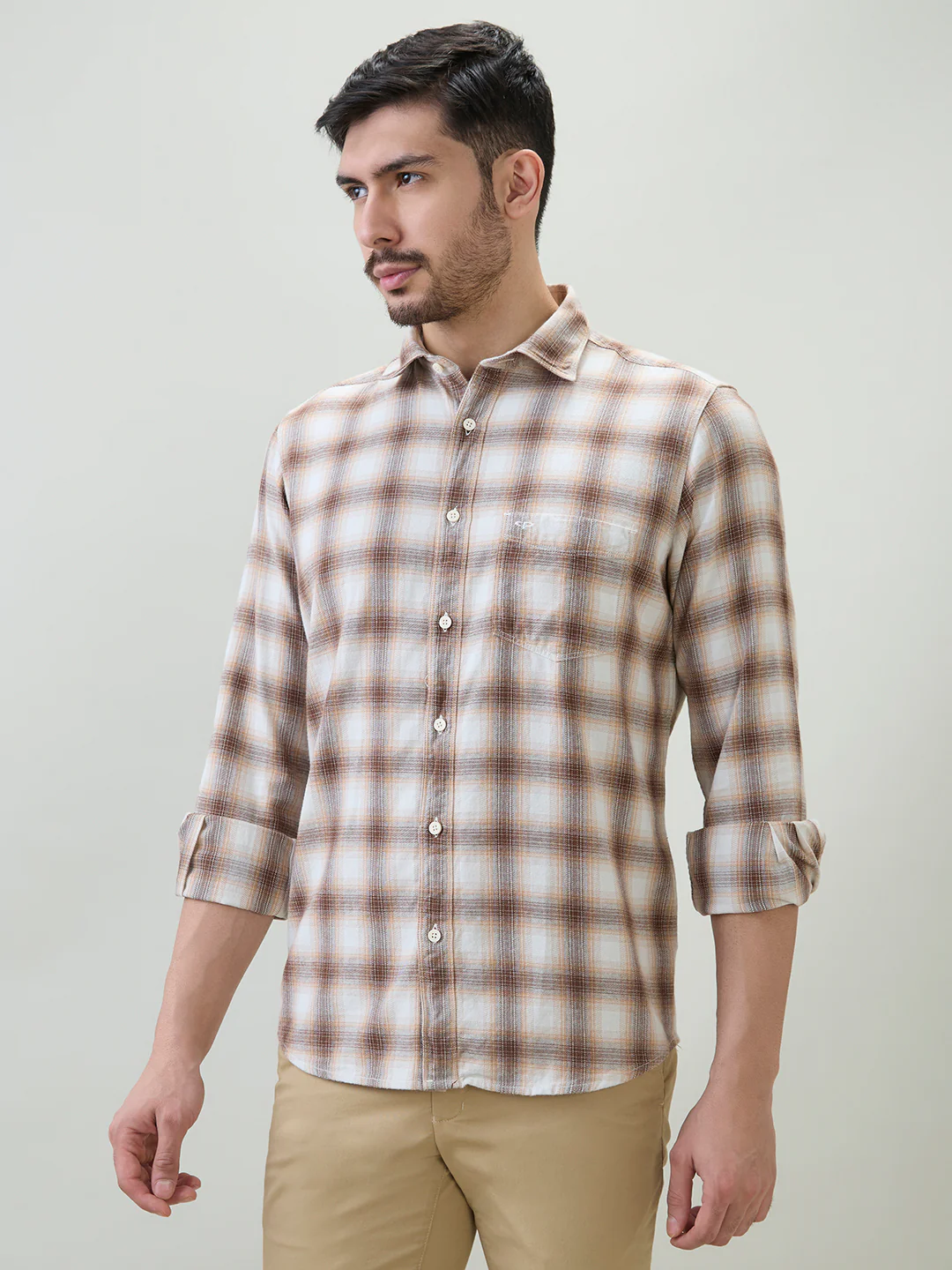 Colorplus Men Brown Checks Regular Fit Cotton Casual Shirt - Image 3