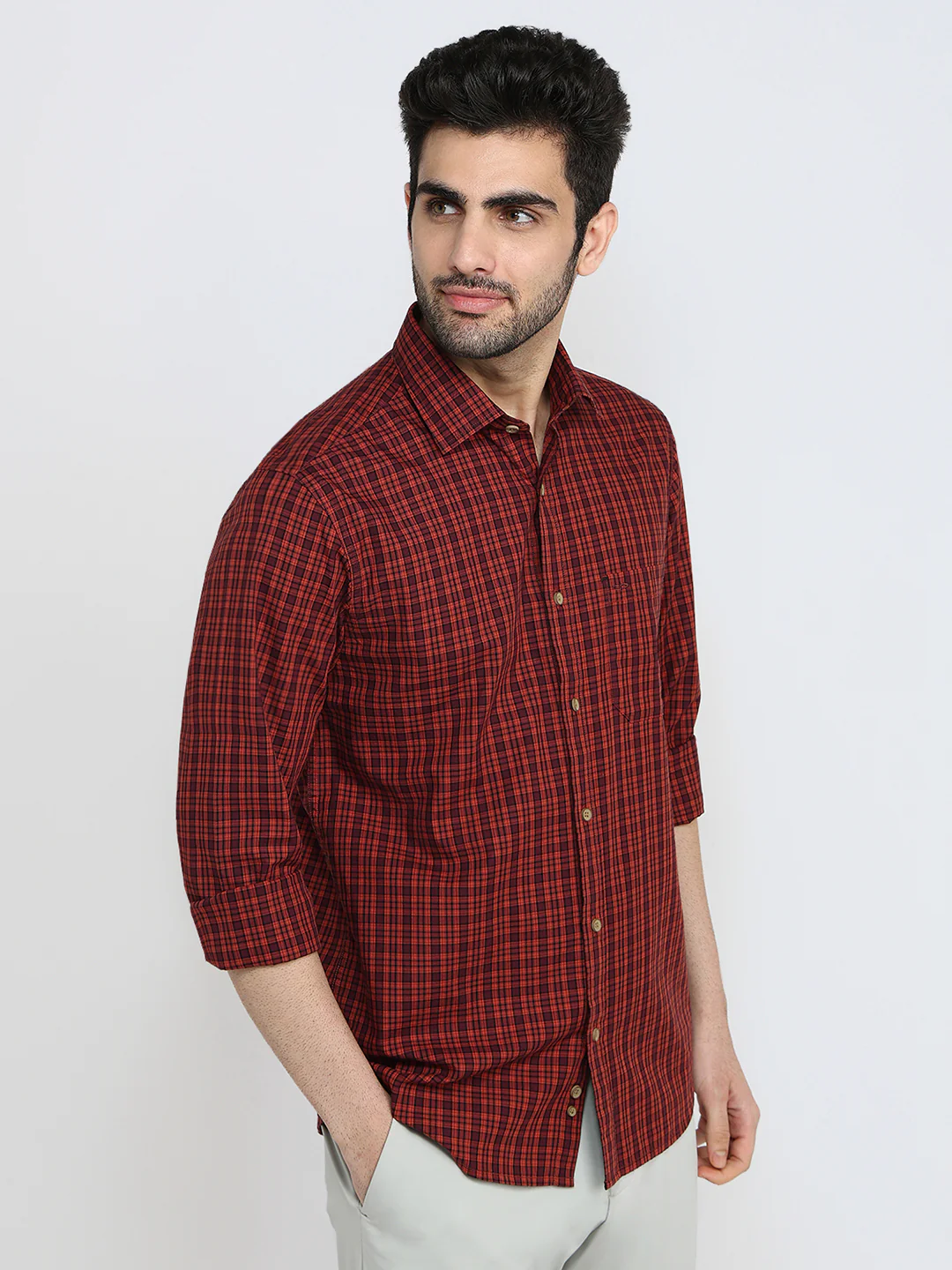 Colorplus Men Brown Checks Regular Fit Cotton Full Sleeve Casual Shirt - Image 3