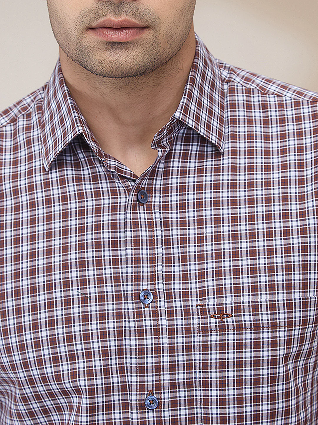 ColorPlus Men Brown Checks Regular Fit Cotton Shirt - Image 5
