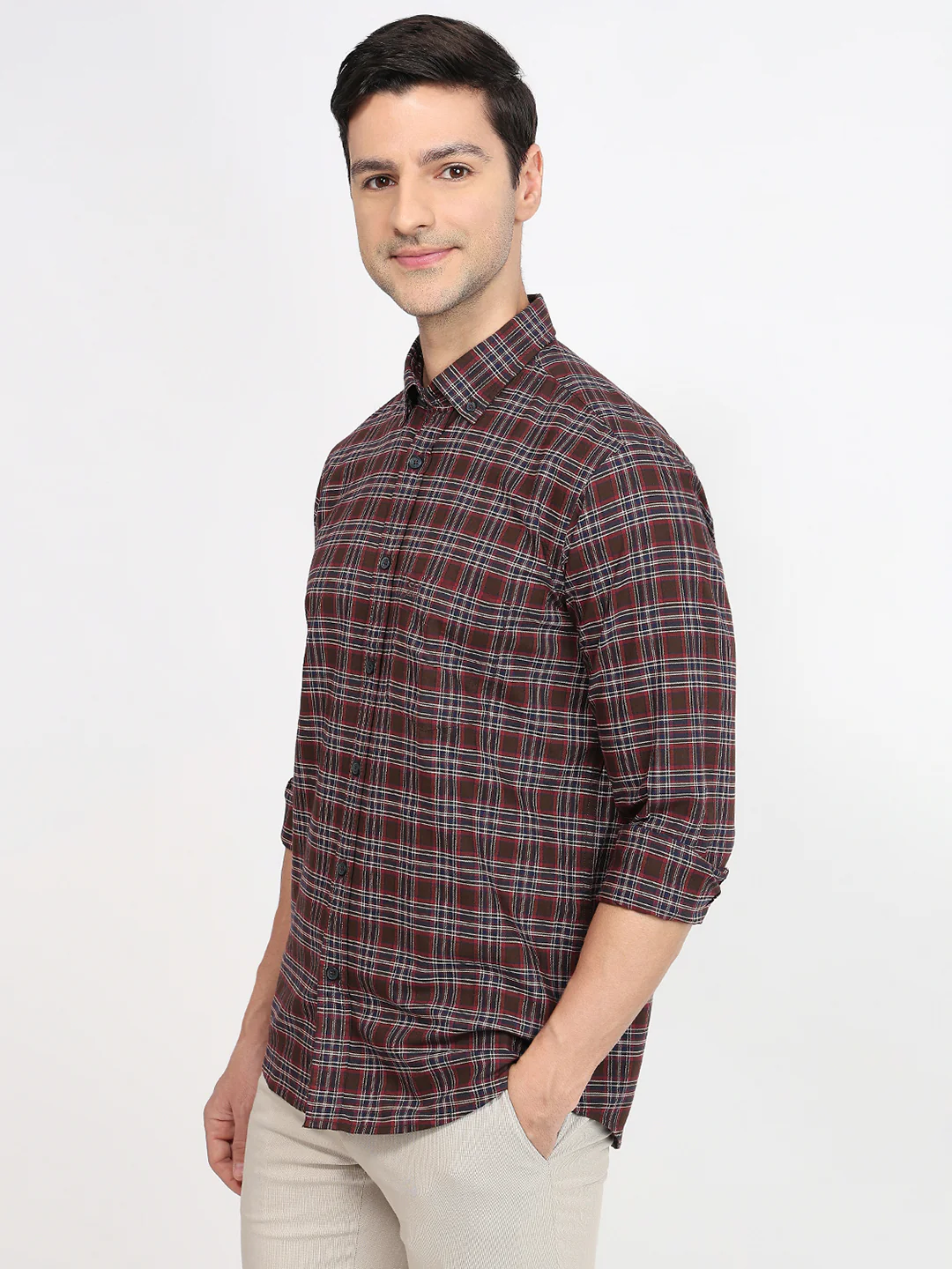 Colorplus Men Brown Checks Regular Fit Cotton Shirt - Image 2