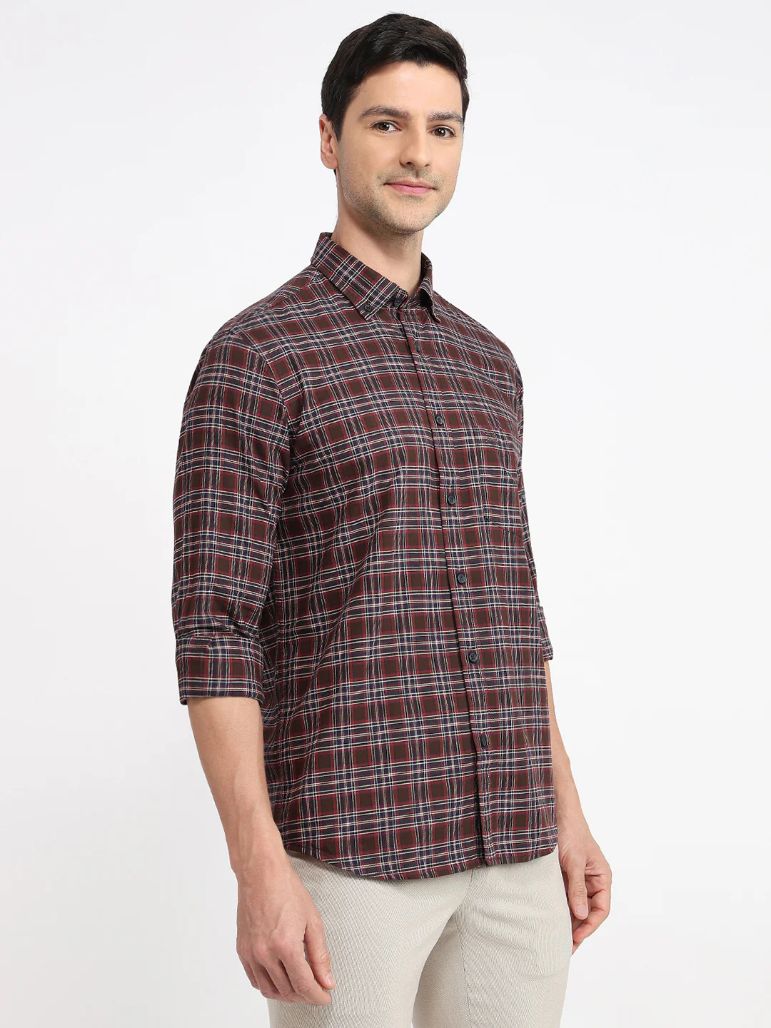 Colorplus Men Brown Checks Regular Fit Cotton Shirt - Image 3