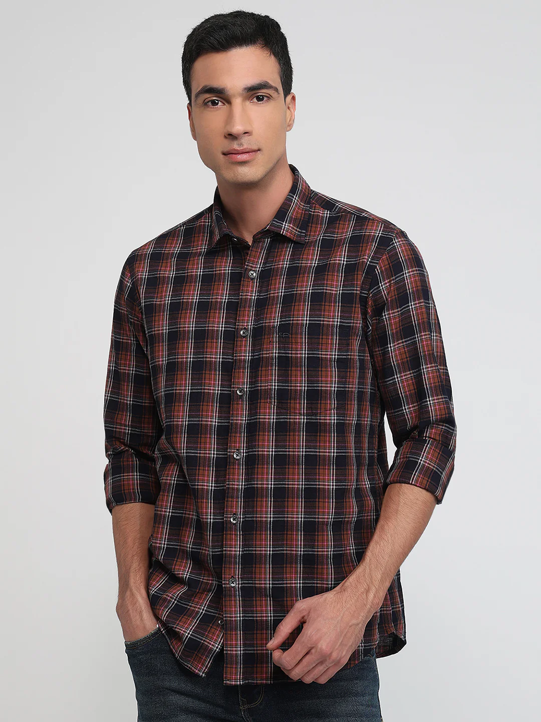 Colorplus Men Brown Checks Regular Fit Cotton Shirt
