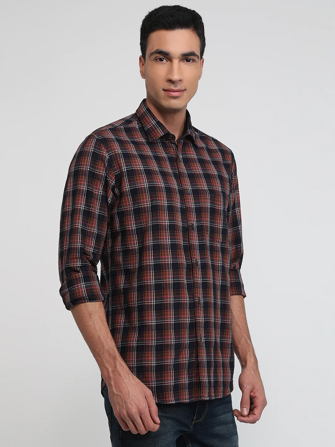 Colorplus Men Brown Checks Regular Fit Cotton Shirt - Image 3