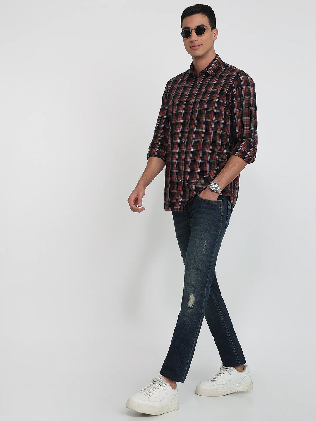 Colorplus Men Brown Checks Regular Fit Cotton Shirt - Image 5