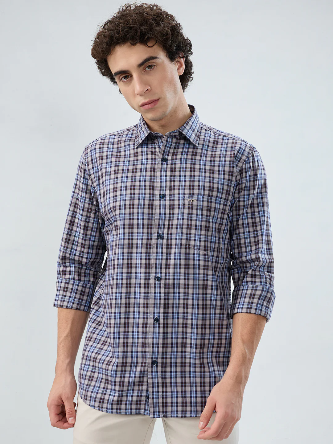 Colorplus Men Brown Checks Regular Fit Cotton Shirt