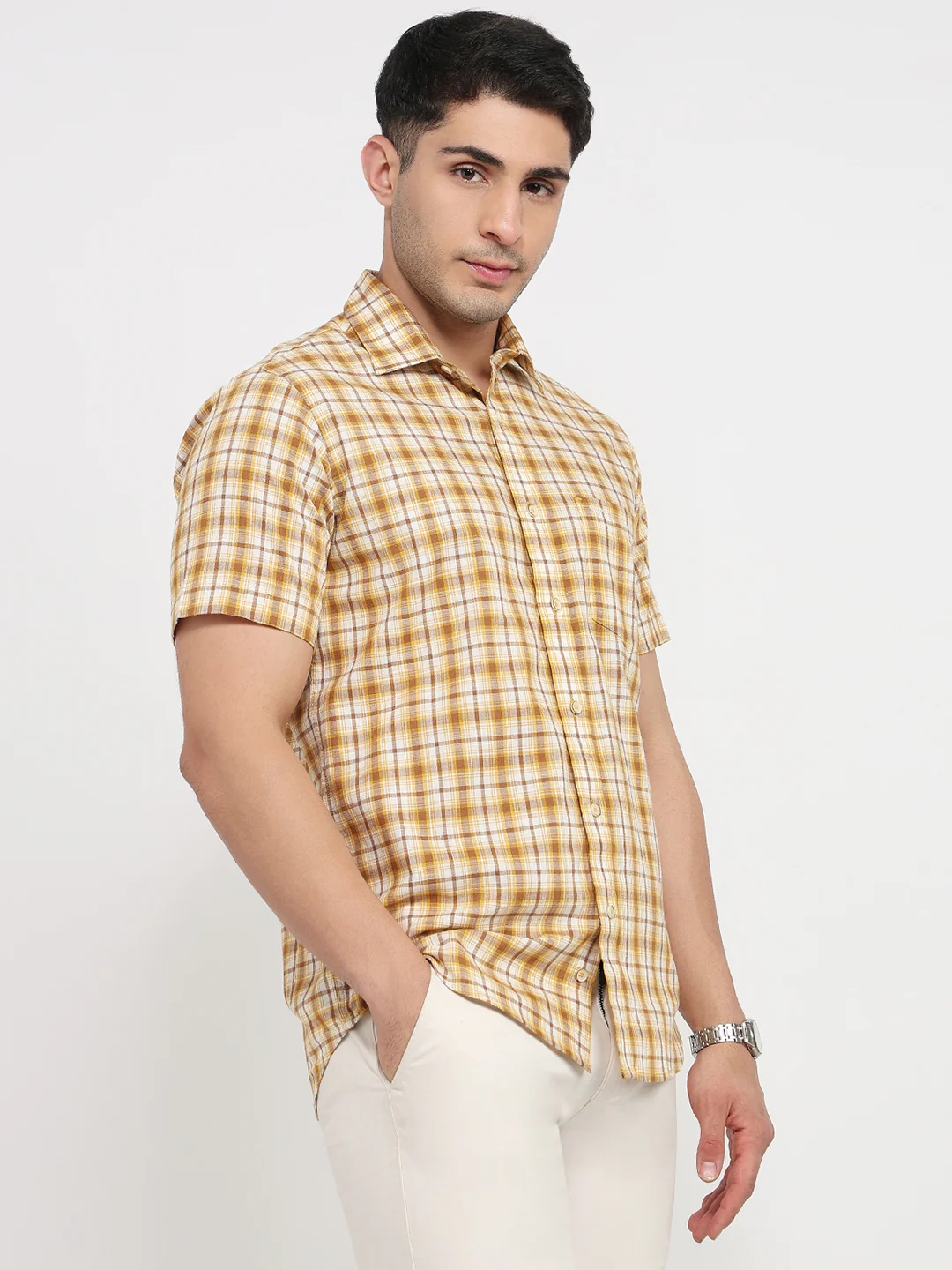 Colorplus Men Brown Checks Regular Fit Cotton Shirt - Image 3