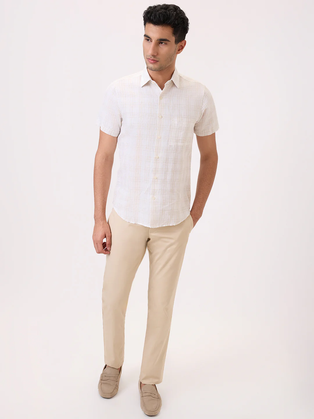 Colorplus Men Brown Checks Regular Fit Linen Blend Casual Shirt - Image 6