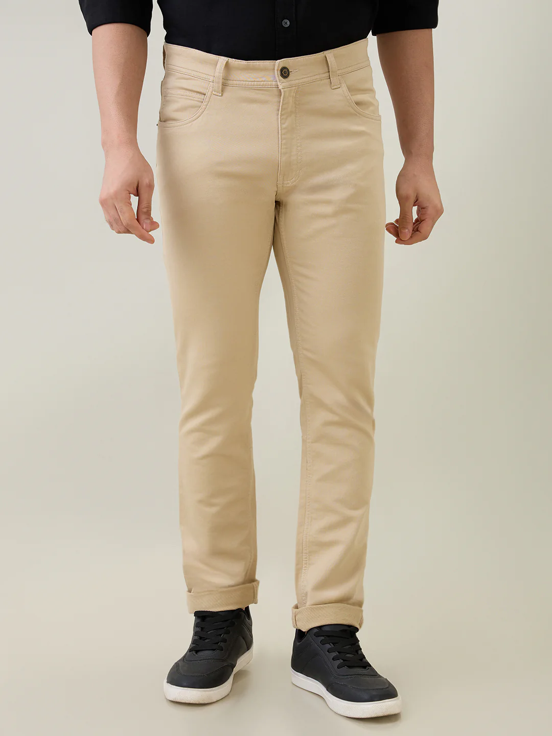 Colorplus Men Brown Dobby Regular Fit Cotton Blend Trouser