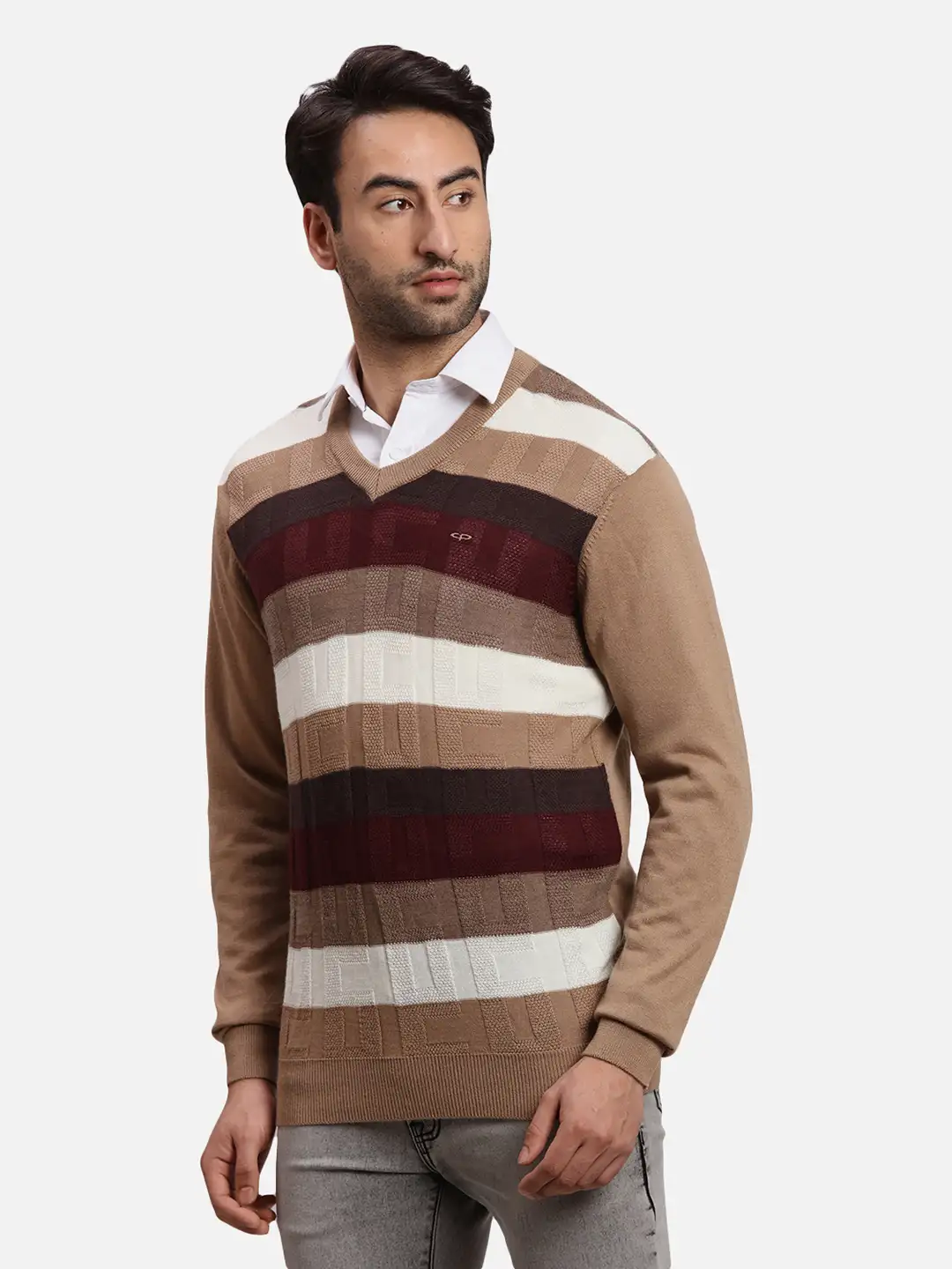 Colorplus Men Brown Jacquard Regular Fit Acrlic Blend Sweater - Image 3