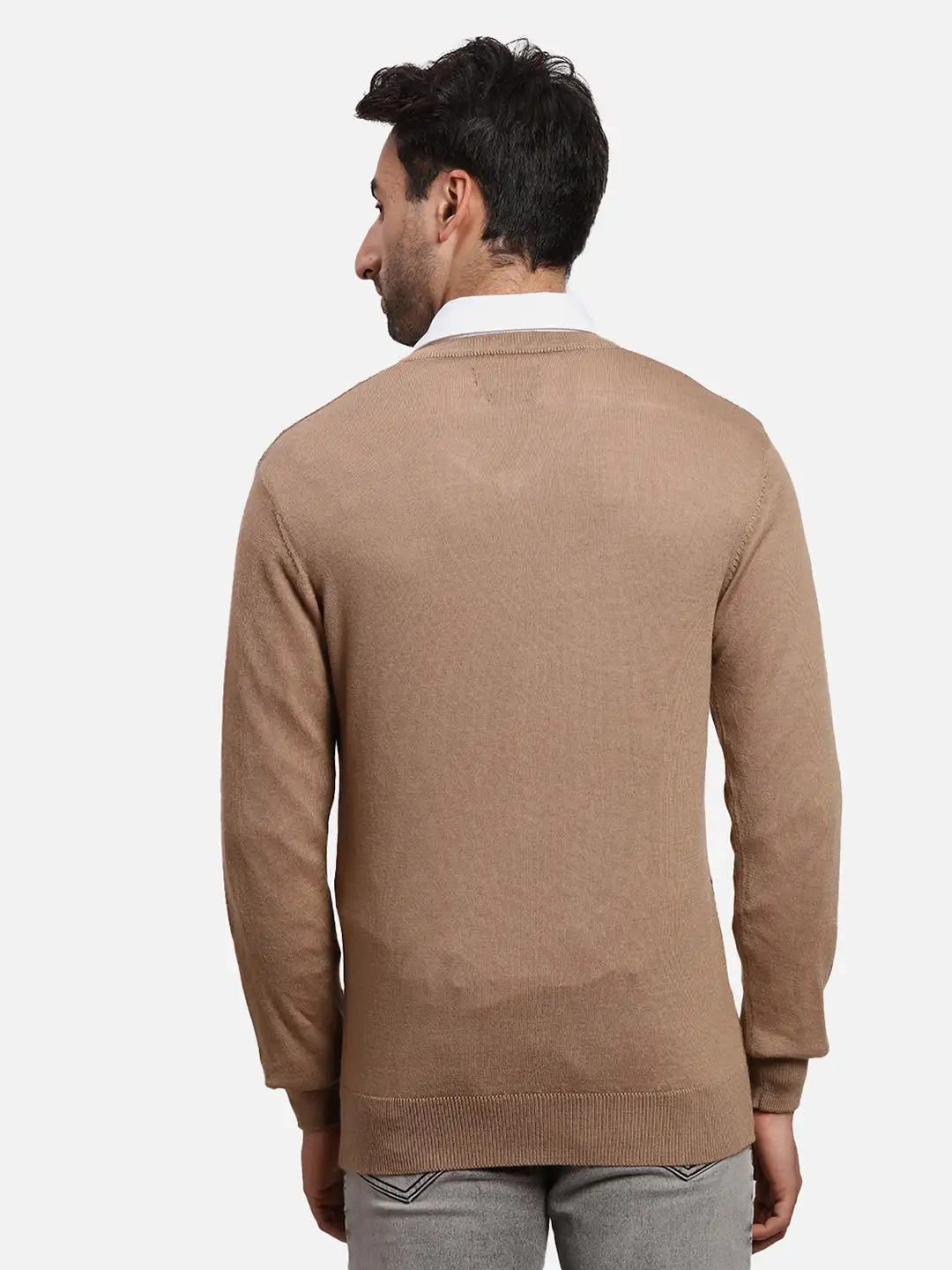 Colorplus Men Brown Jacquard Regular Fit Acrlic Blend Sweater - Image 4