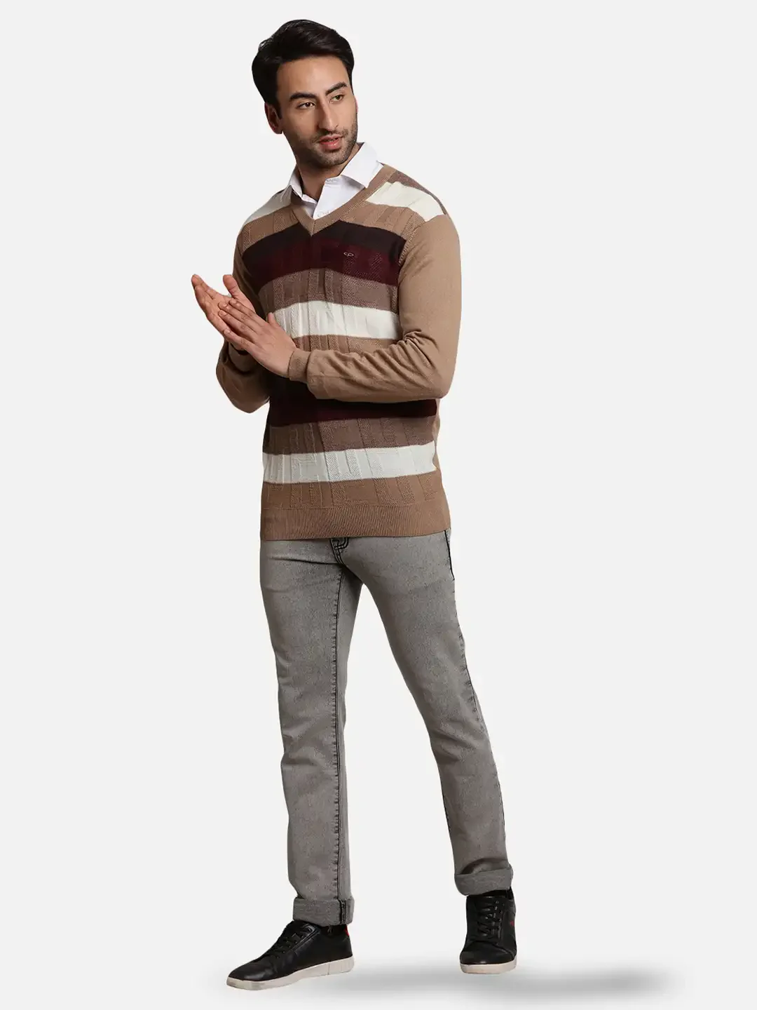 Colorplus Men Brown Jacquard Regular Fit Acrlic Blend Sweater - Image 5