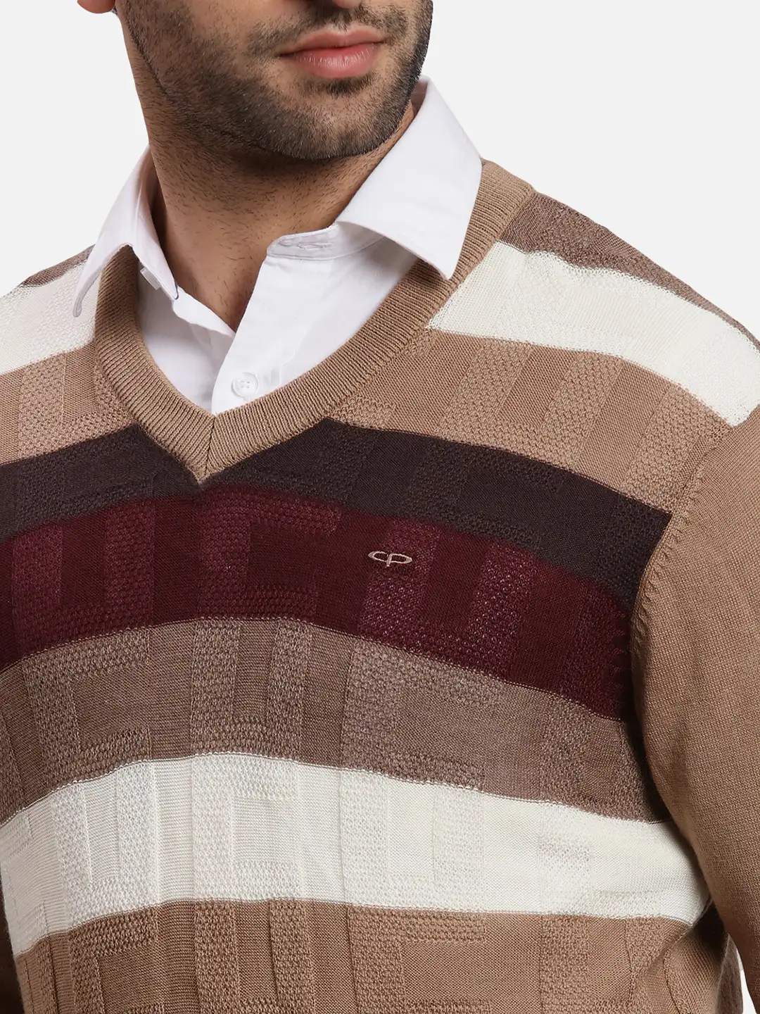 Colorplus Men Brown Jacquard Regular Fit Acrlic Blend Sweater - Image 6