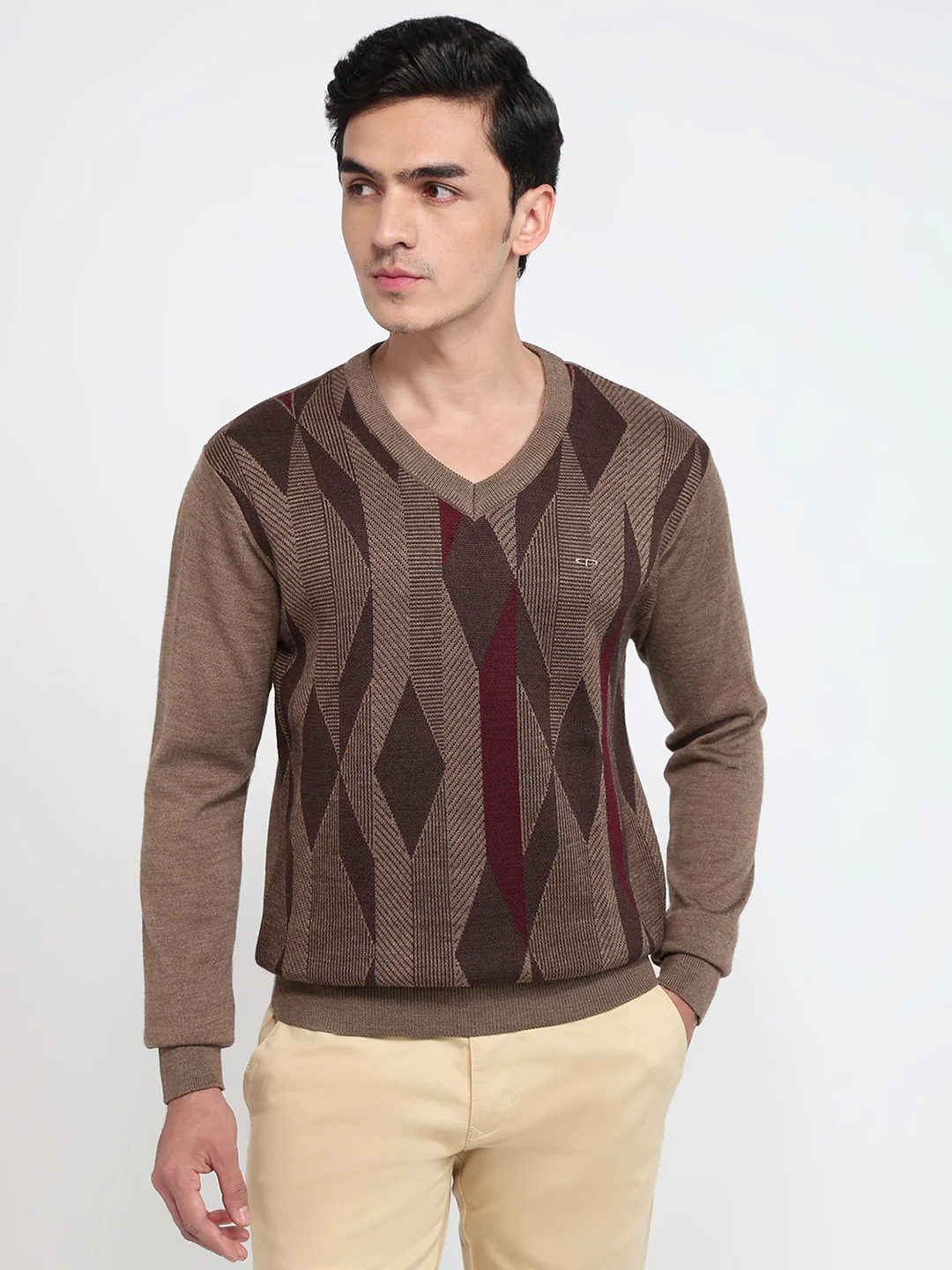 Colorplus Men Brown Jacquard Regular Fit Acrlic Blend Sweatshirt