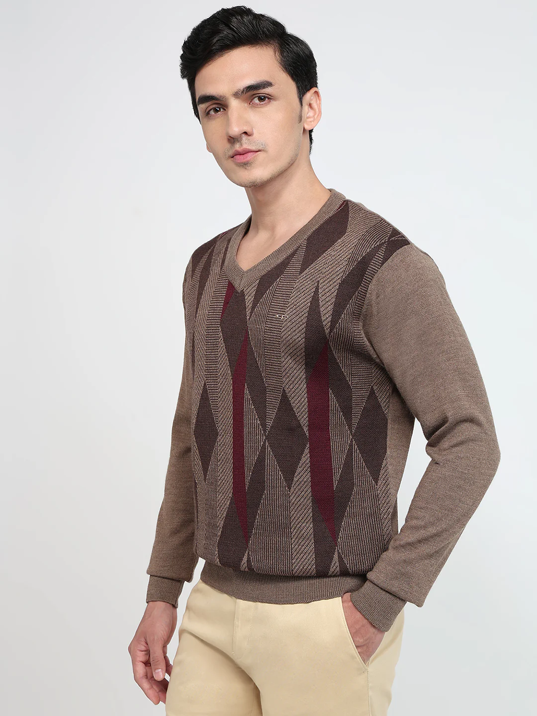 Colorplus Men Brown Jacquard Regular Fit Acrlic Blend Sweatshirt - Image 2