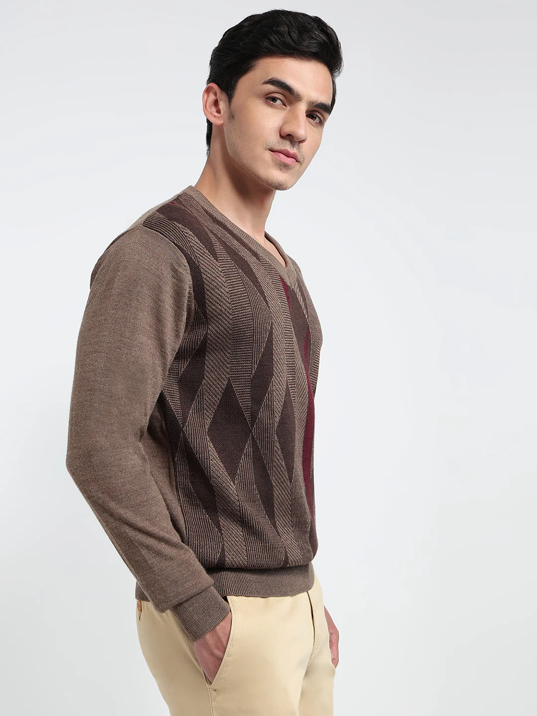 Colorplus Men Brown Jacquard Regular Fit Acrlic Blend Sweatshirt - Image 3