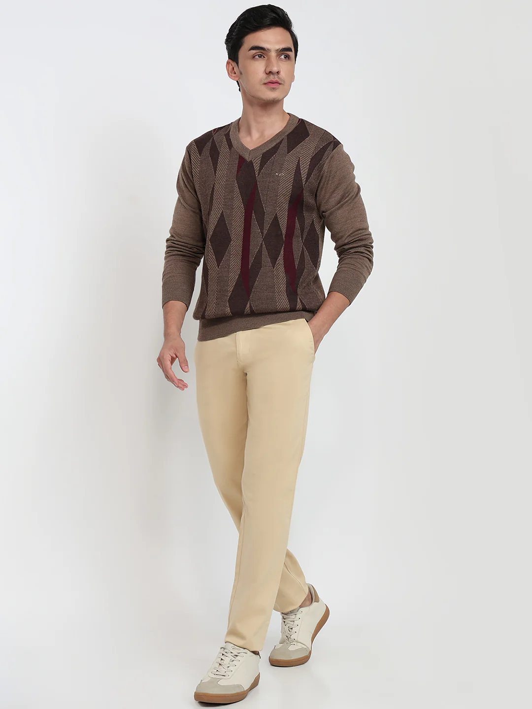 Colorplus Men Brown Jacquard Regular Fit Acrlic Blend Sweatshirt - Image 5