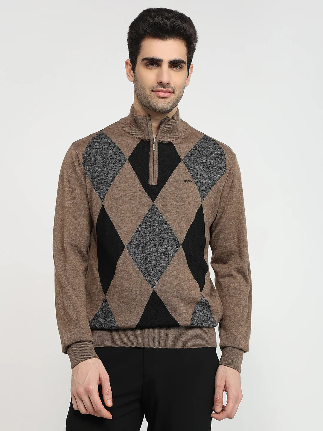 Colorplus Men Brown Jacquard Regular Fit Acrylic Blend Sweatshirt