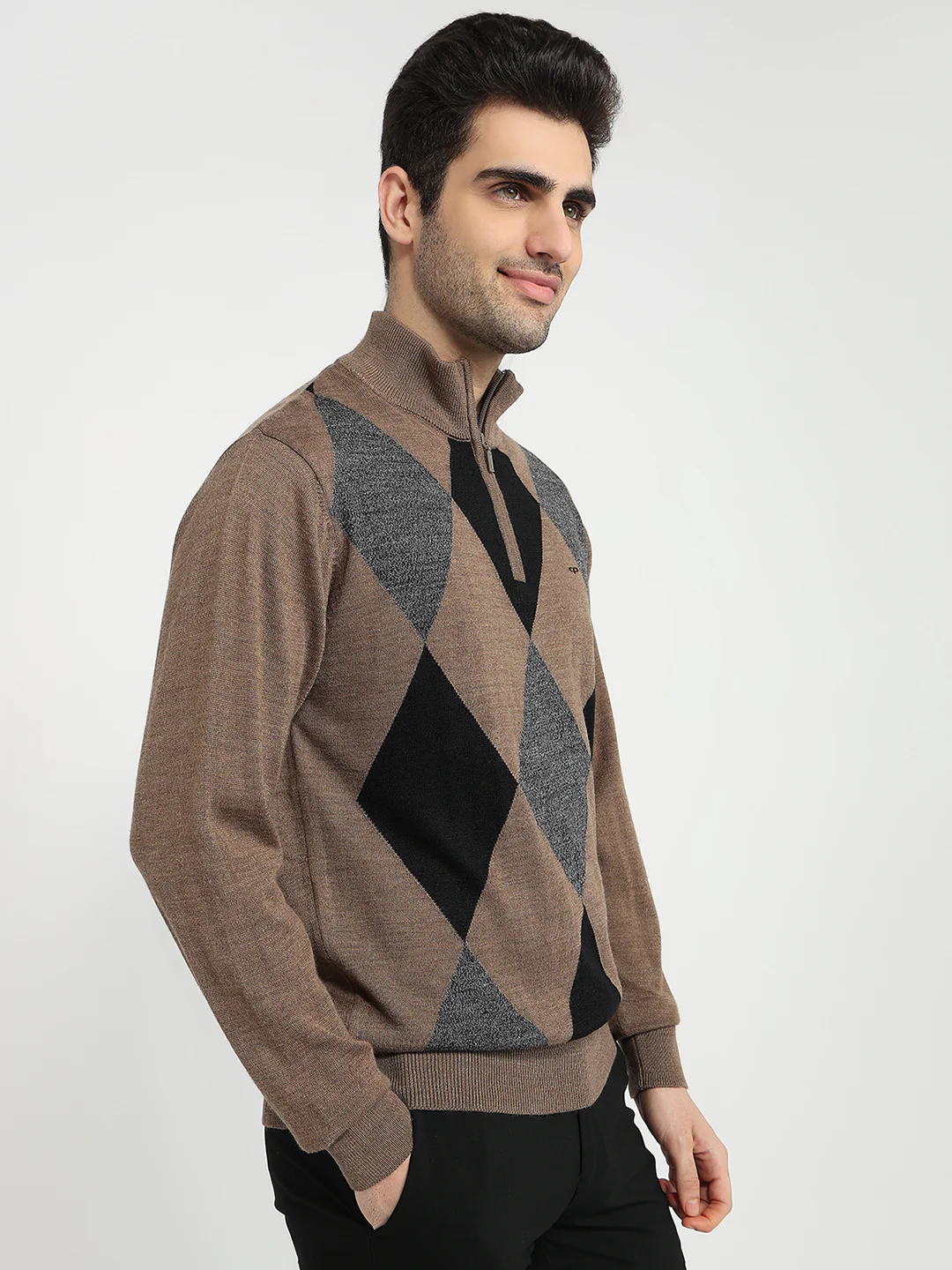 Colorplus Men Brown Jacquard Regular Fit Acrylic Blend Sweatshirt - Image 3