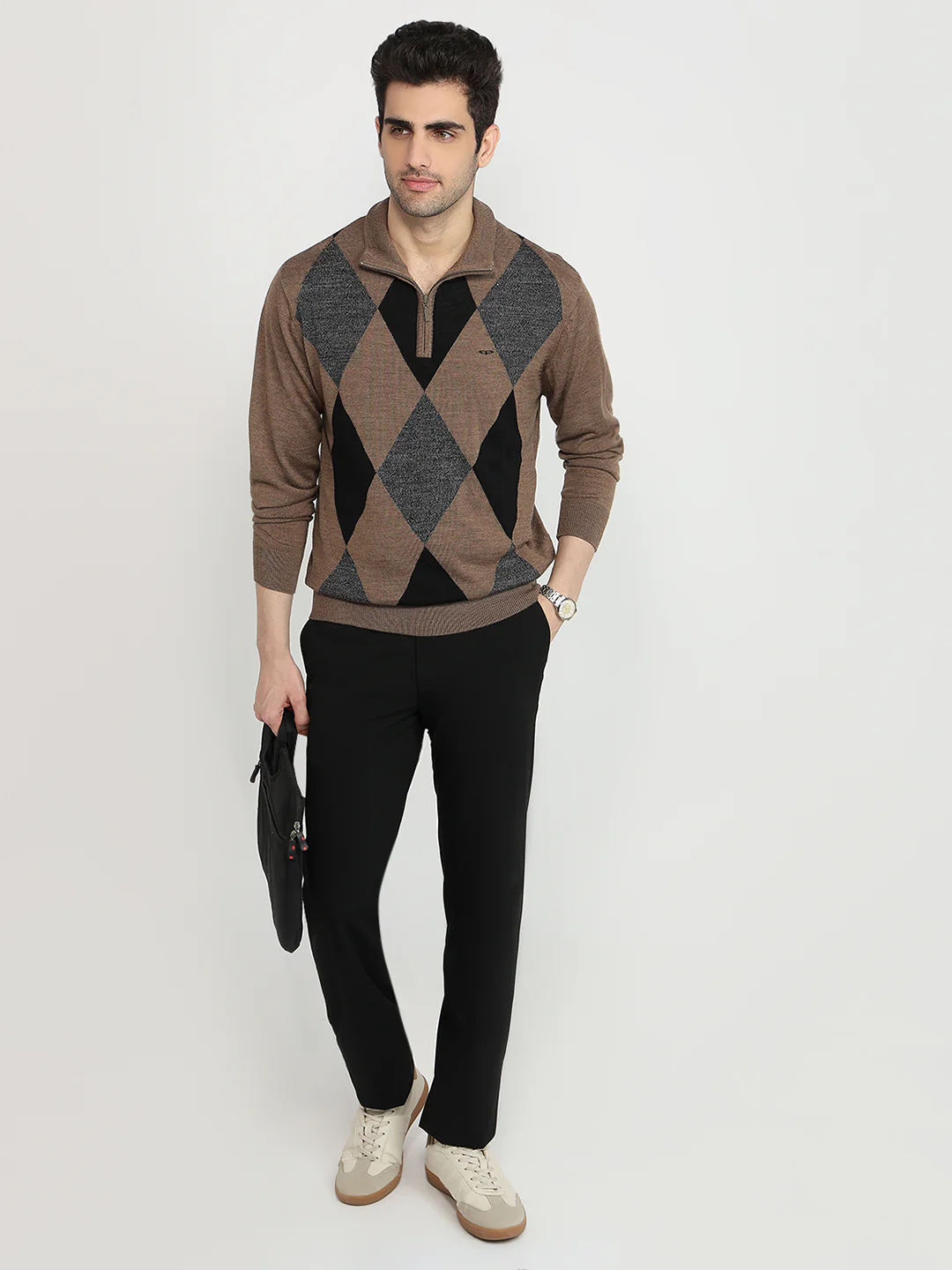 Colorplus Men Brown Jacquard Regular Fit Acrylic Blend Sweatshirt - Image 5
