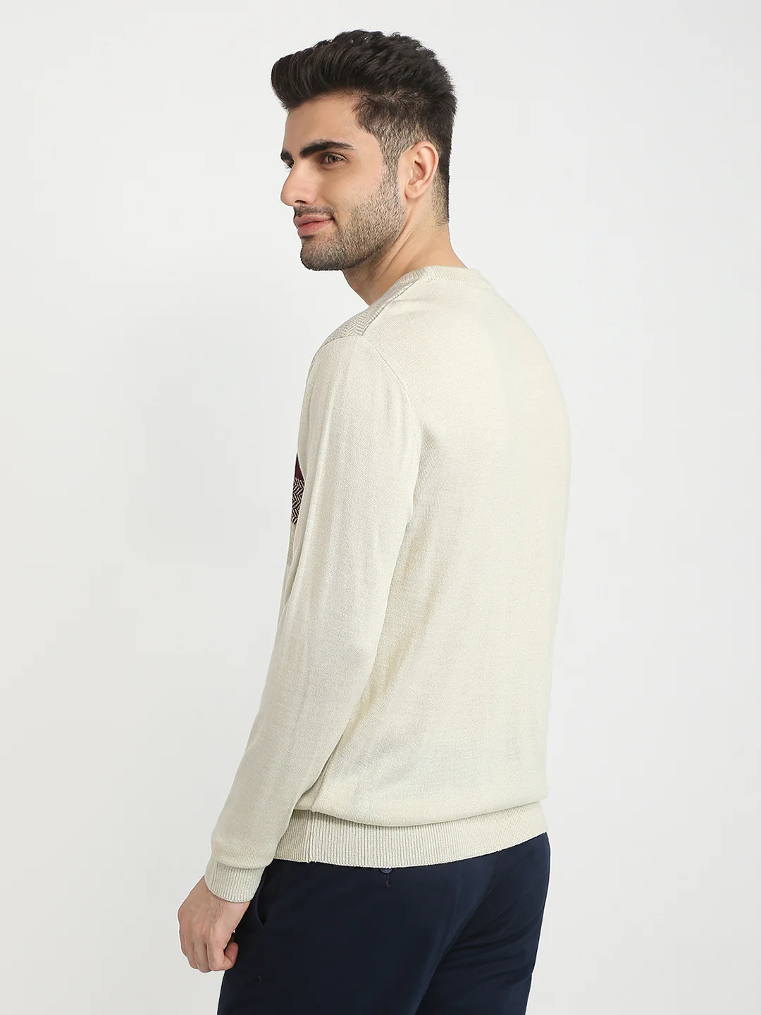 Colorplus Men Brown Jacquard Regular Fit Acrylic Full Sleeve V Neck Collar Sweater - Image 4