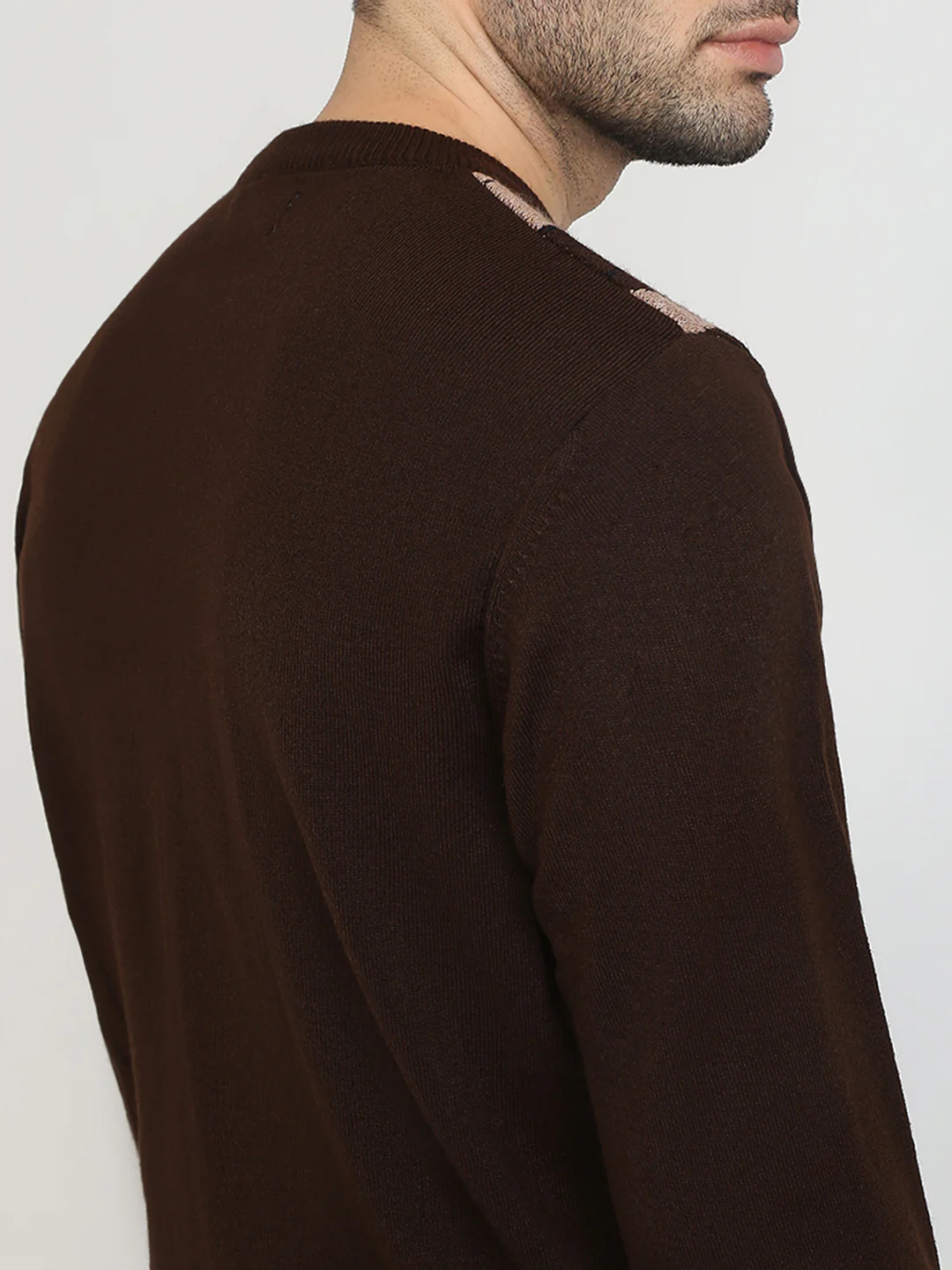 Colorplus Men Brown Jacquard Regular Fit Acrylic Full Sleeve V Neck Collar Sweater - Image 6