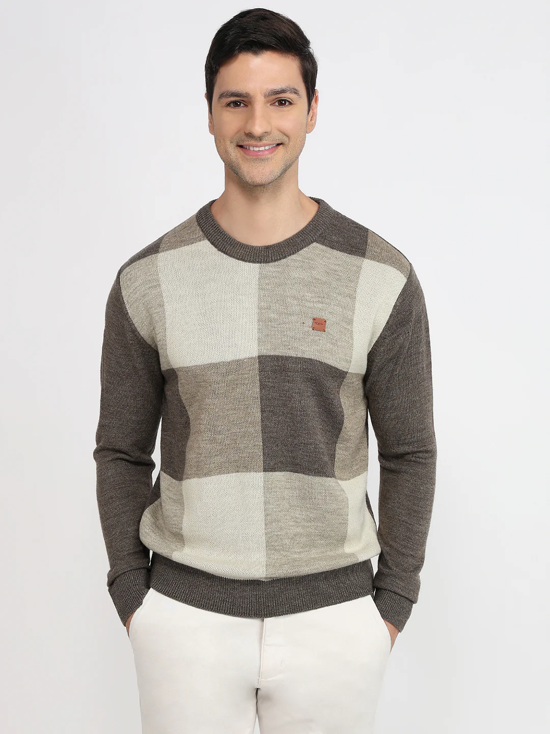 Colorplus Men Brown Jacquard Regular Fit Acrylic Sweatshirt