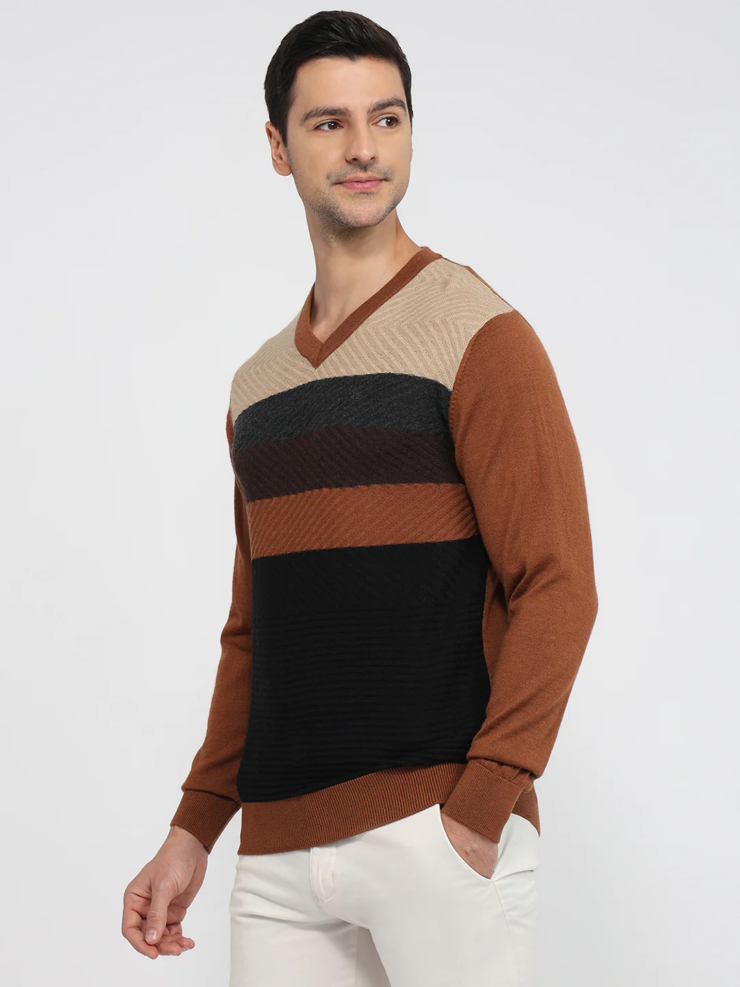 Colorplus Men Brown Jacquard Regular Fit Wool Blend Sweatshirt - Image 2