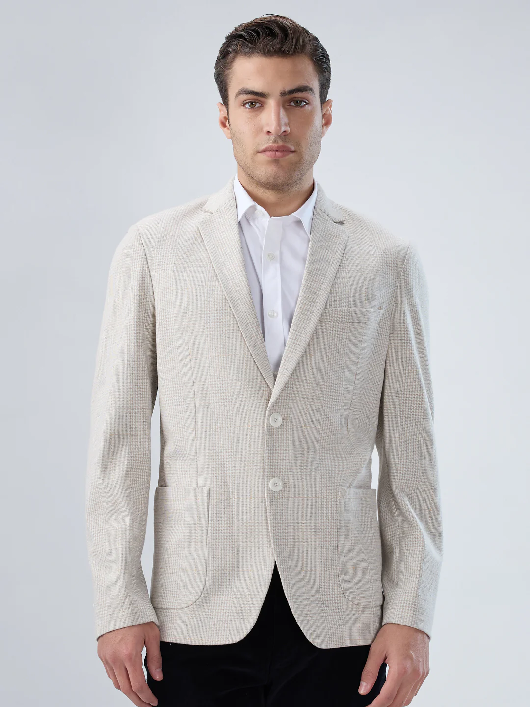 Colorplus Men Brown Knitted Regular Fit Terylene Blend Blazer